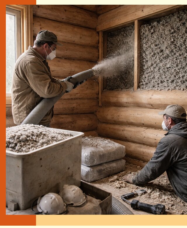 Утепление дома из бруса эковатой в Сибае