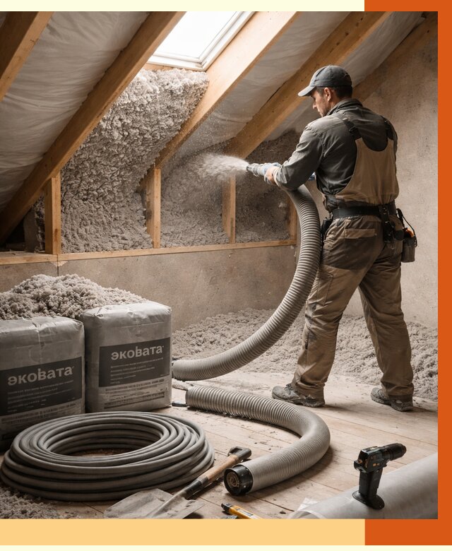 Утепление мансарды эковатой в Сибае от 2261 руб/м2 — монтаж, задувка, цена | ТепломастерСба