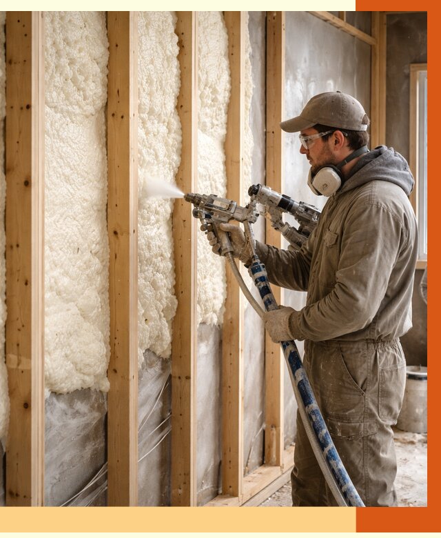 Утепление каркасной стены ППУ в Сибае от 4367 руб./м2 под ключ | ТепломастерСба