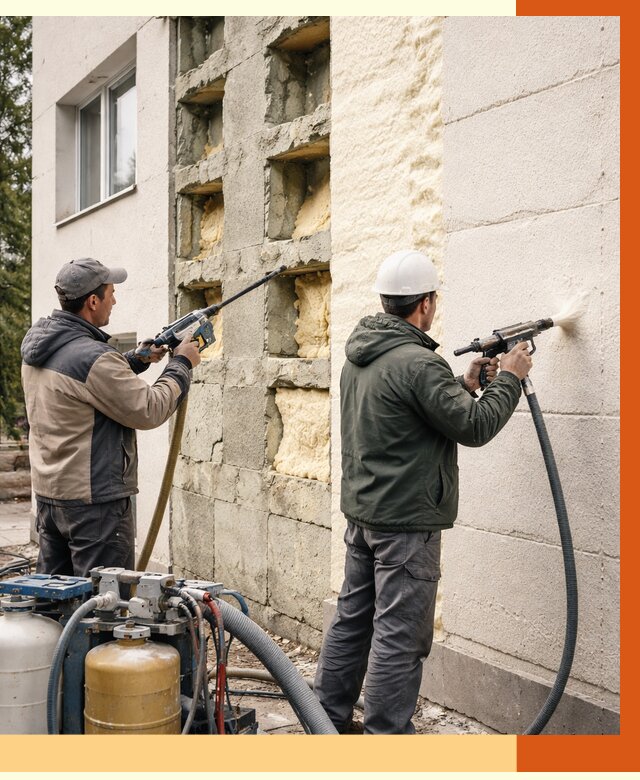 Заполнение пустот фасада в Сибае от 4624 руб. — утепление пустот облицовки | ТепломастерСба