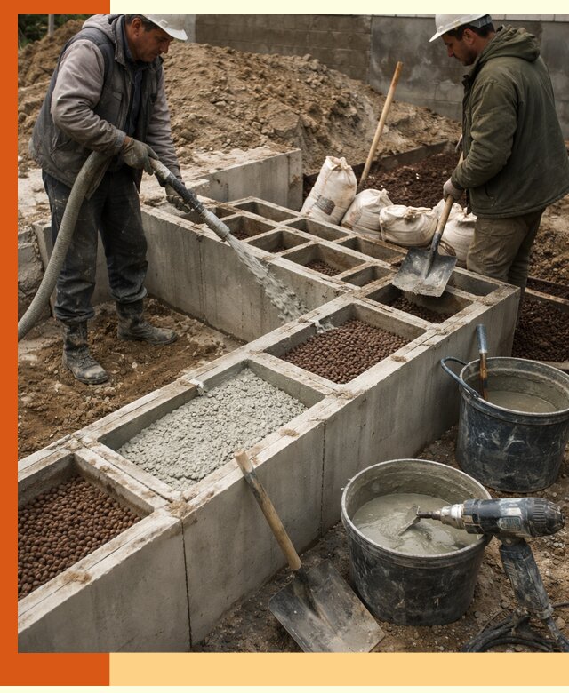 Заполнение полостей фундамента в Сибае герметичным утеплением и повышением прочности